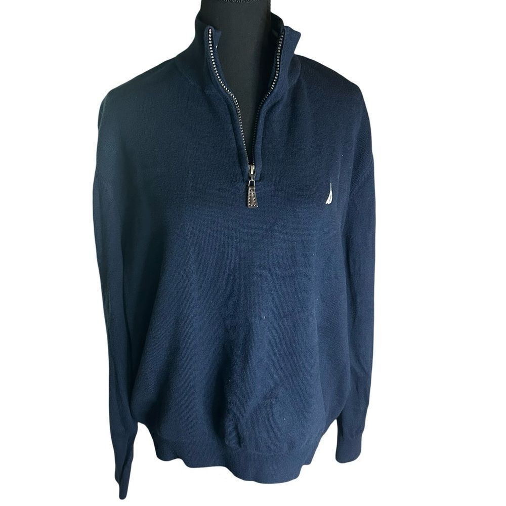 Nautica Navtech Mens Large Navy Blue Quarter Zip Mock Neck Pullover Sweater L